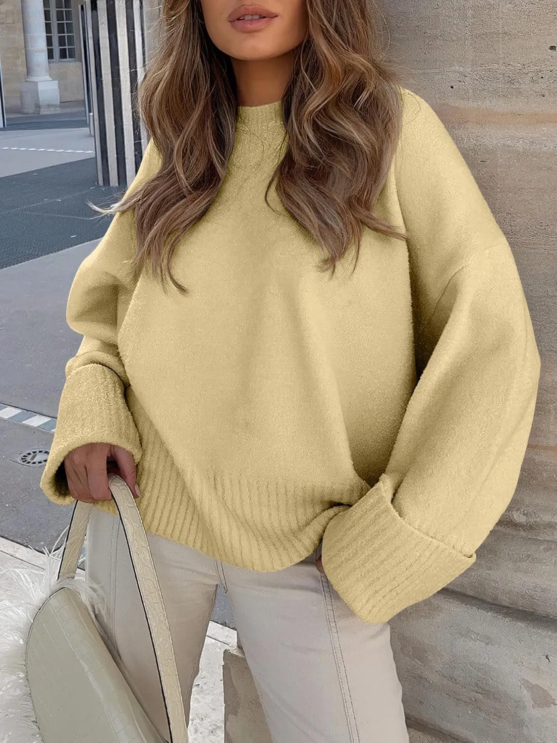 ANRABESS Women's Oversized Crewneck Long Sleeve Fuzzy Knit Casual Chunky Warm 2025 Fall Pullover Sweaters Top Trendy Outfits