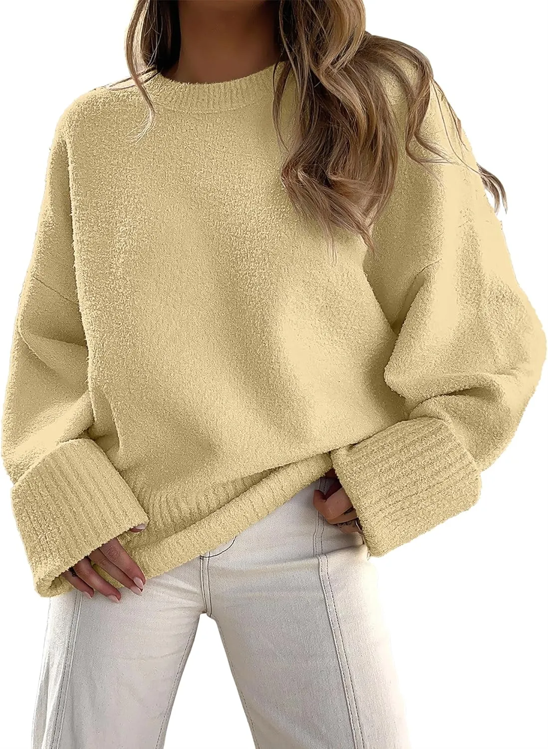 ANRABESS Women's Oversized Crewneck Long Sleeve Fuzzy Knit Casual Chunky Warm 2025 Fall Pullover Sweaters Top Trendy Outfits