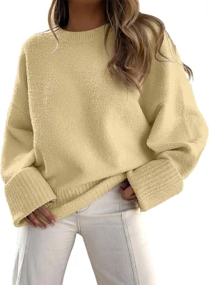 ANRABESS Women's Oversized Crewneck Long Sleeve Fuzzy Knit Casual Chunky Warm 2025 Fall Pullover Sweaters Top Trendy Outfits