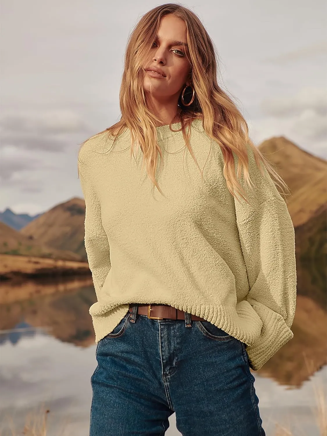 ANRABESS Women's Oversized Crewneck Long Sleeve Fuzzy Knit Casual Chunky Warm 2025 Fall Pullover Sweaters Top Trendy Outfits