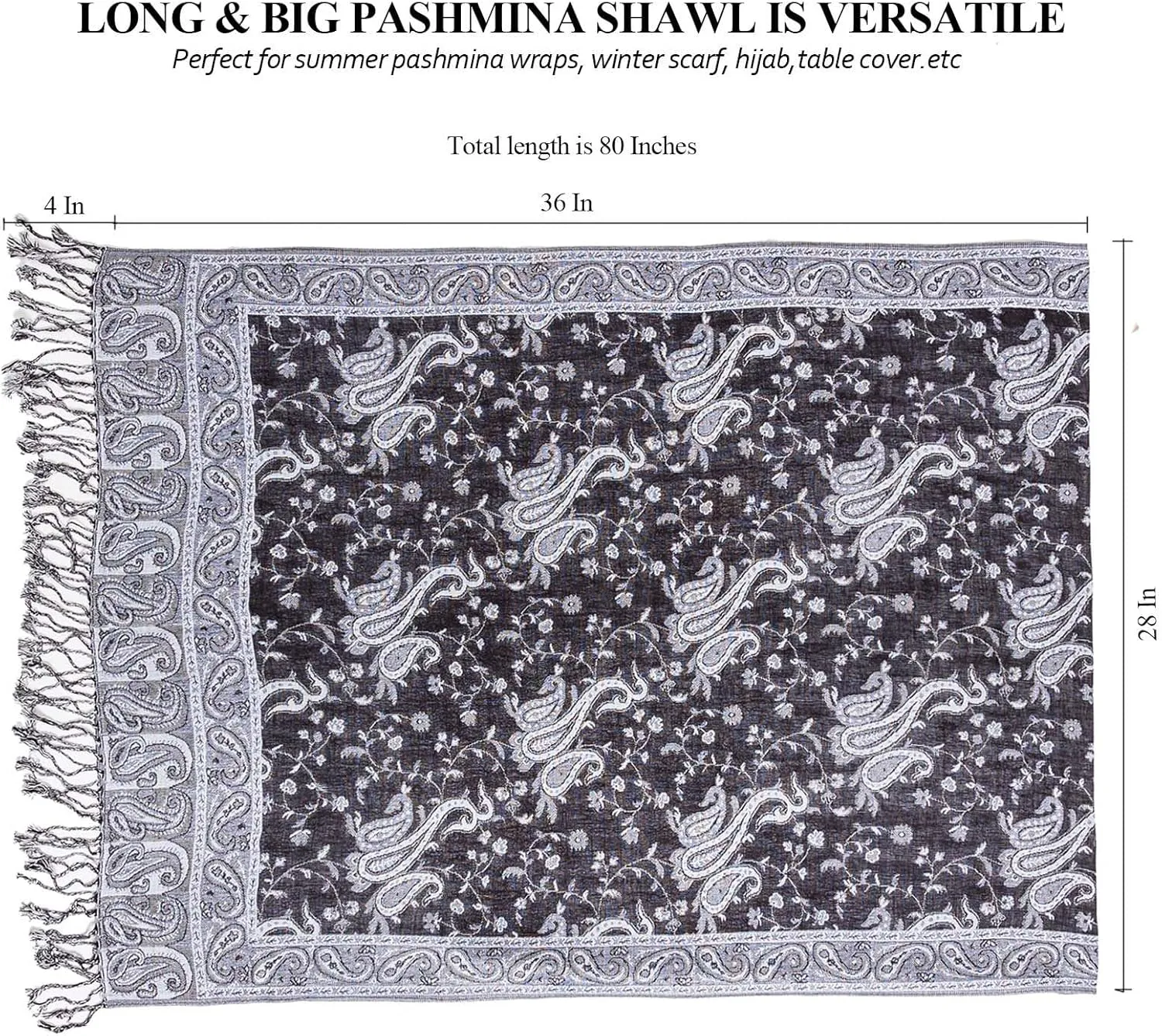 AUSEKALY Pashmina Feel Shawls Wraps for Women Rave Scarf Soft Silky Reversible Men Scarves
