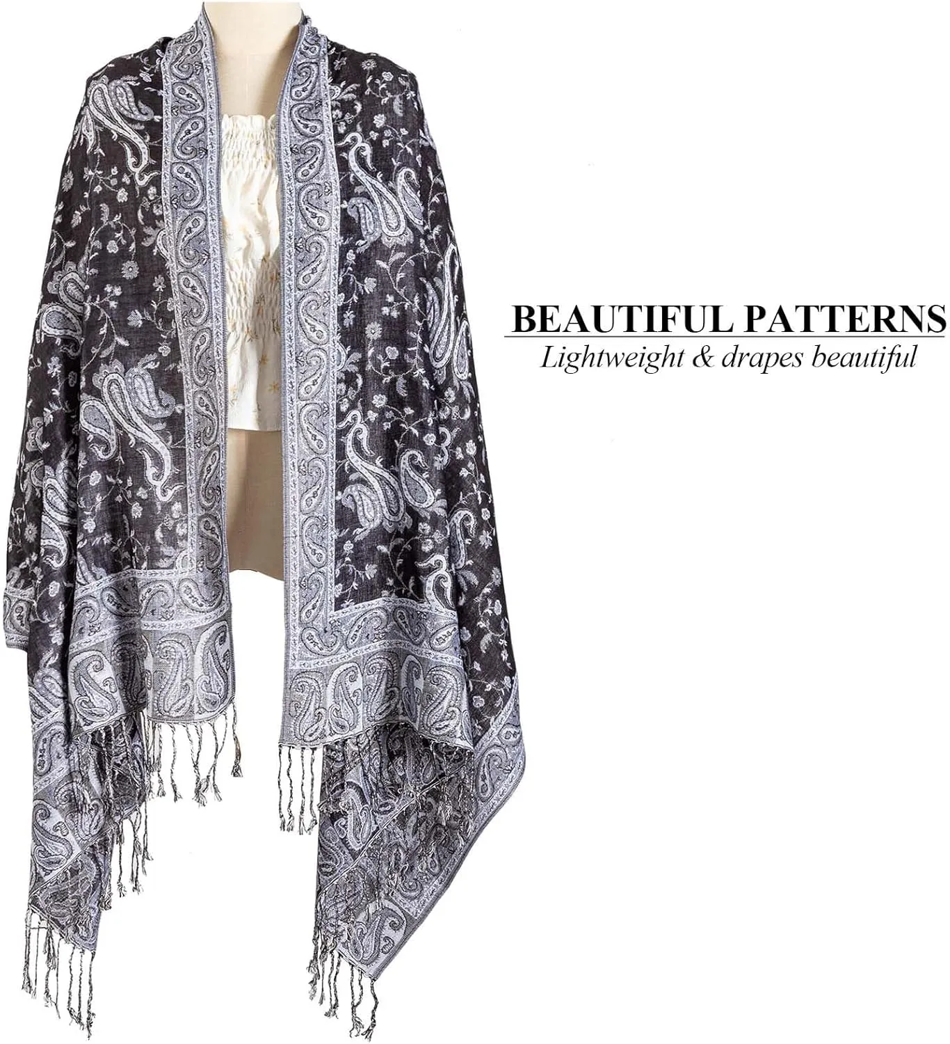 AUSEKALY Pashmina Feel Shawls Wraps for Women Rave Scarf Soft Silky Reversible Men Scarves