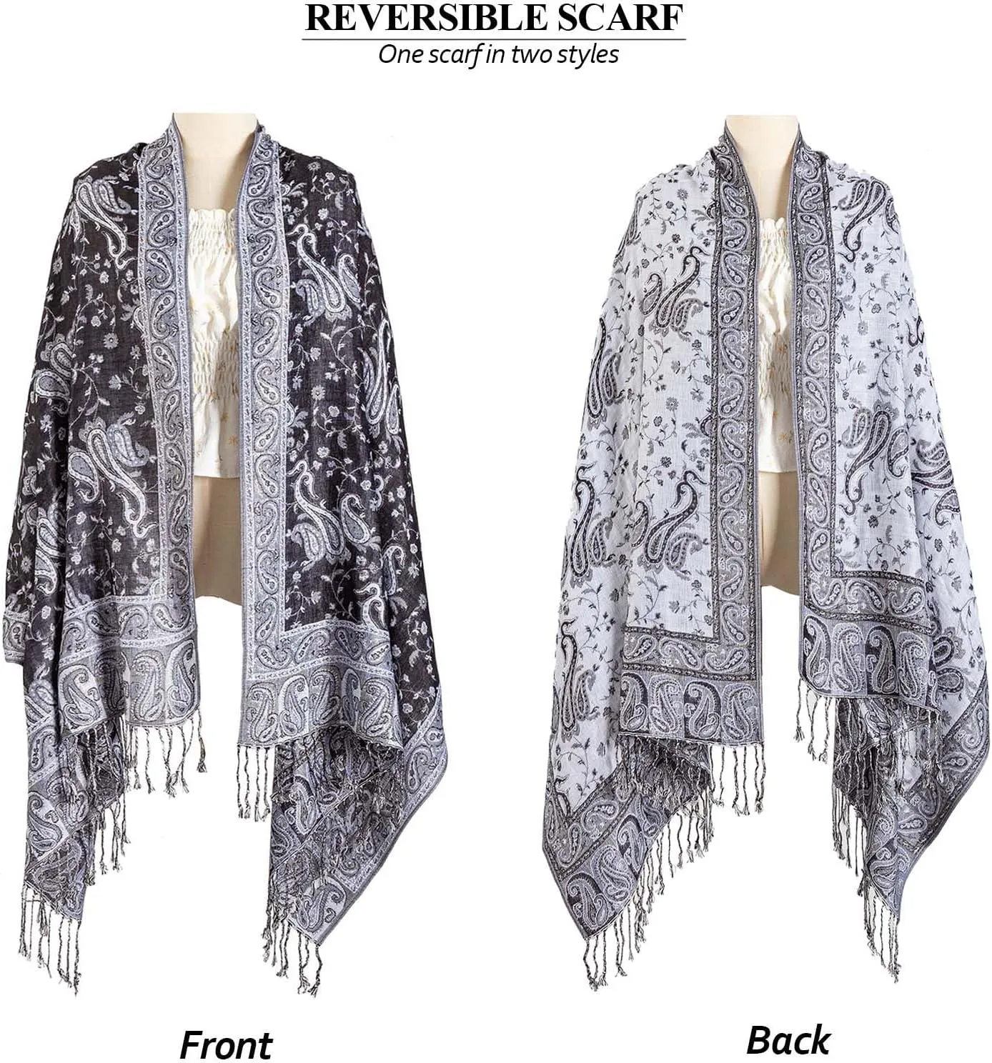 AUSEKALY Pashmina Feel Shawls Wraps for Women Rave Scarf Soft Silky Reversible Men Scarves