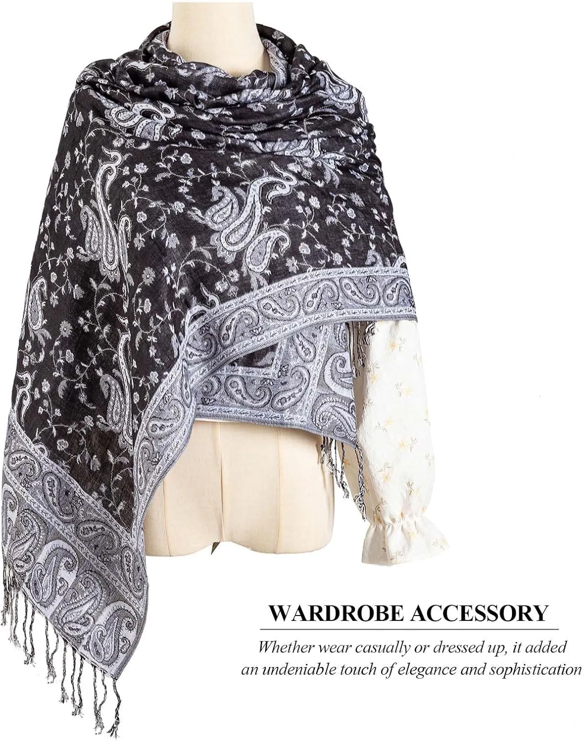 AUSEKALY Pashmina Feel Shawls Wraps for Women Rave Scarf Soft Silky Reversible Men Scarves