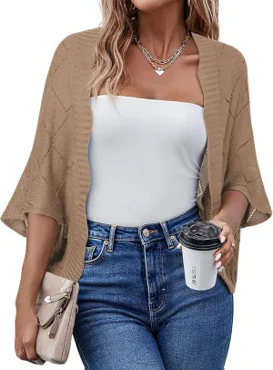 Bebonnie Women's Batwing Sleeve Open Front Cardigan Shrugs Crochet Hollow Out Sweaters for Dresses