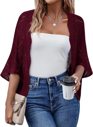 Bebonnie Women's Batwing Sleeve Open Front Cardigan Shrugs Crochet Hollow Out Sweaters for Dresses