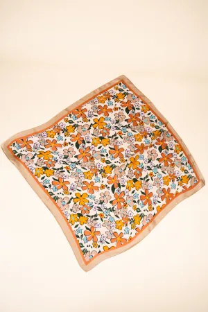 Beige Watercolor Floral Polyester Scarf