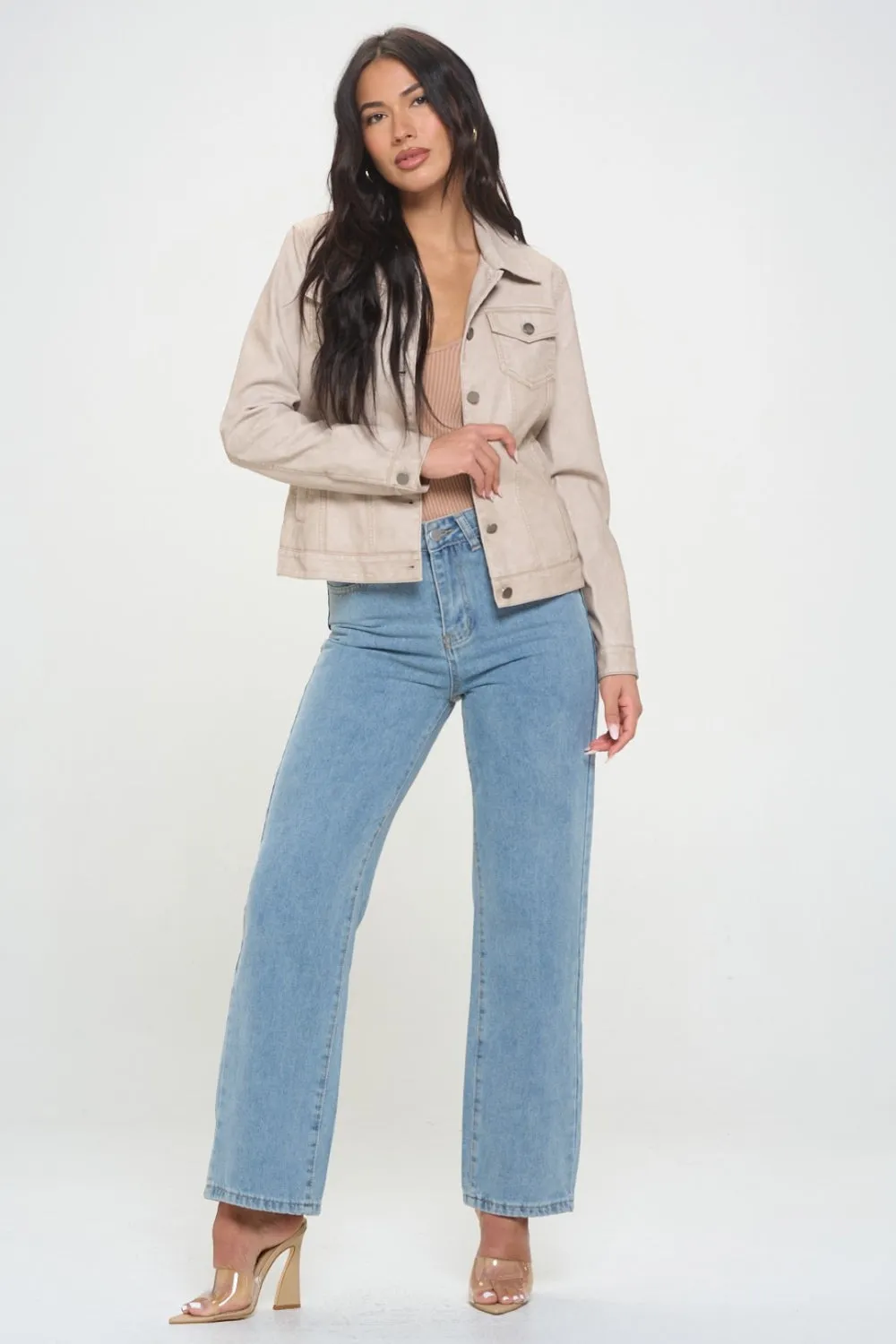Blue Zone Planet |  Coalition LA Button Down Cargo Vegan Leather Shacket