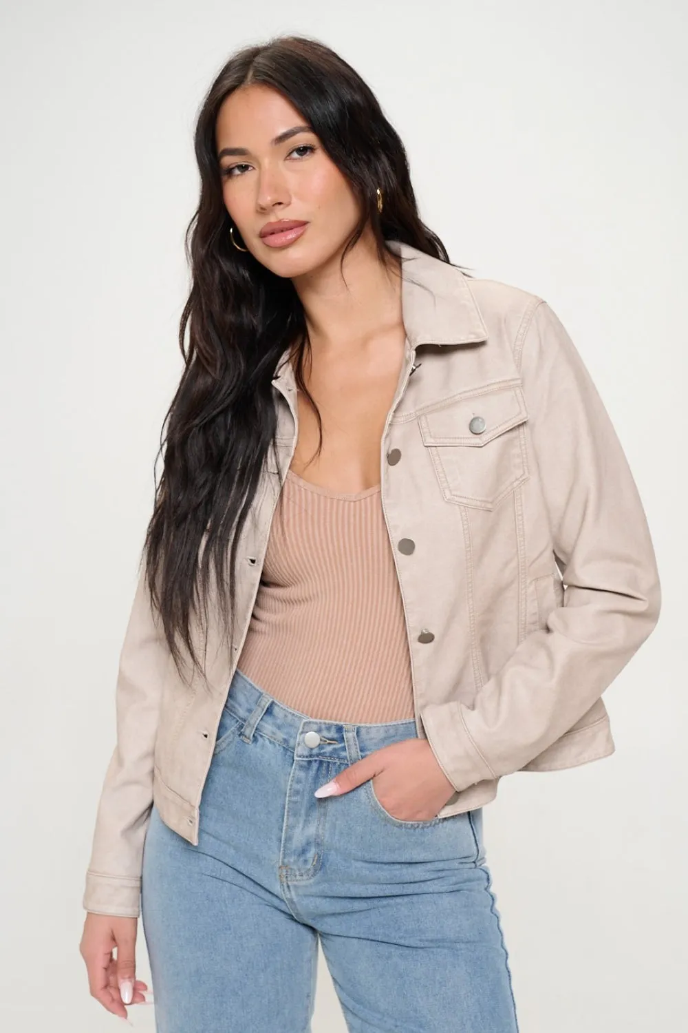Blue Zone Planet |  Coalition LA Button Down Cargo Vegan Leather Shacket