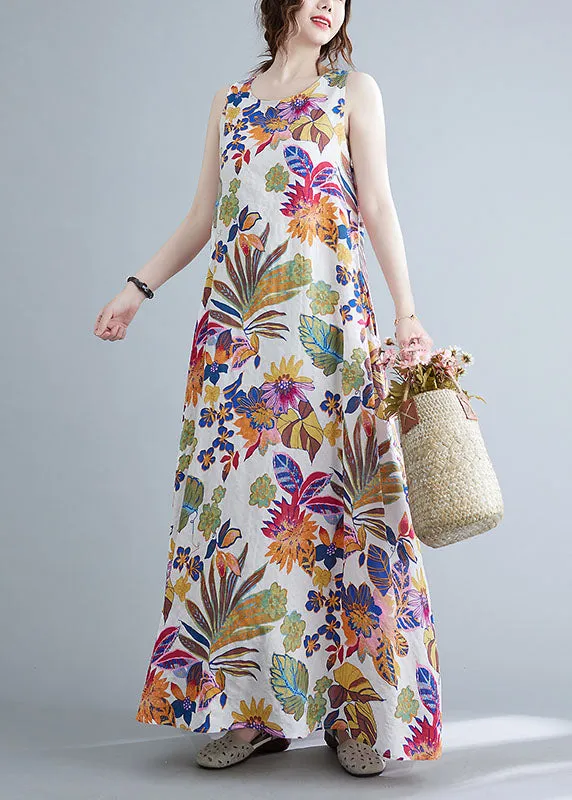 Bohemian O-Neck Print Cotton Long Dresses Summer LY0646