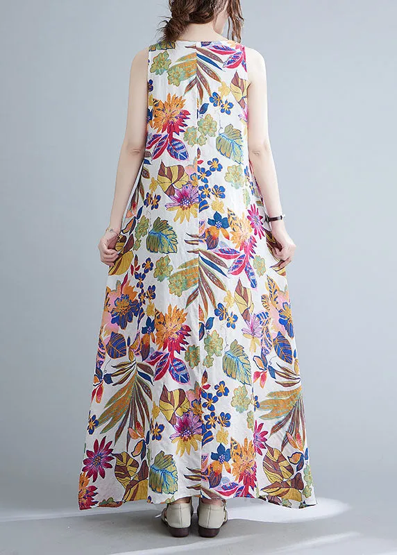 Bohemian O-Neck Print Cotton Long Dresses Summer LY0646