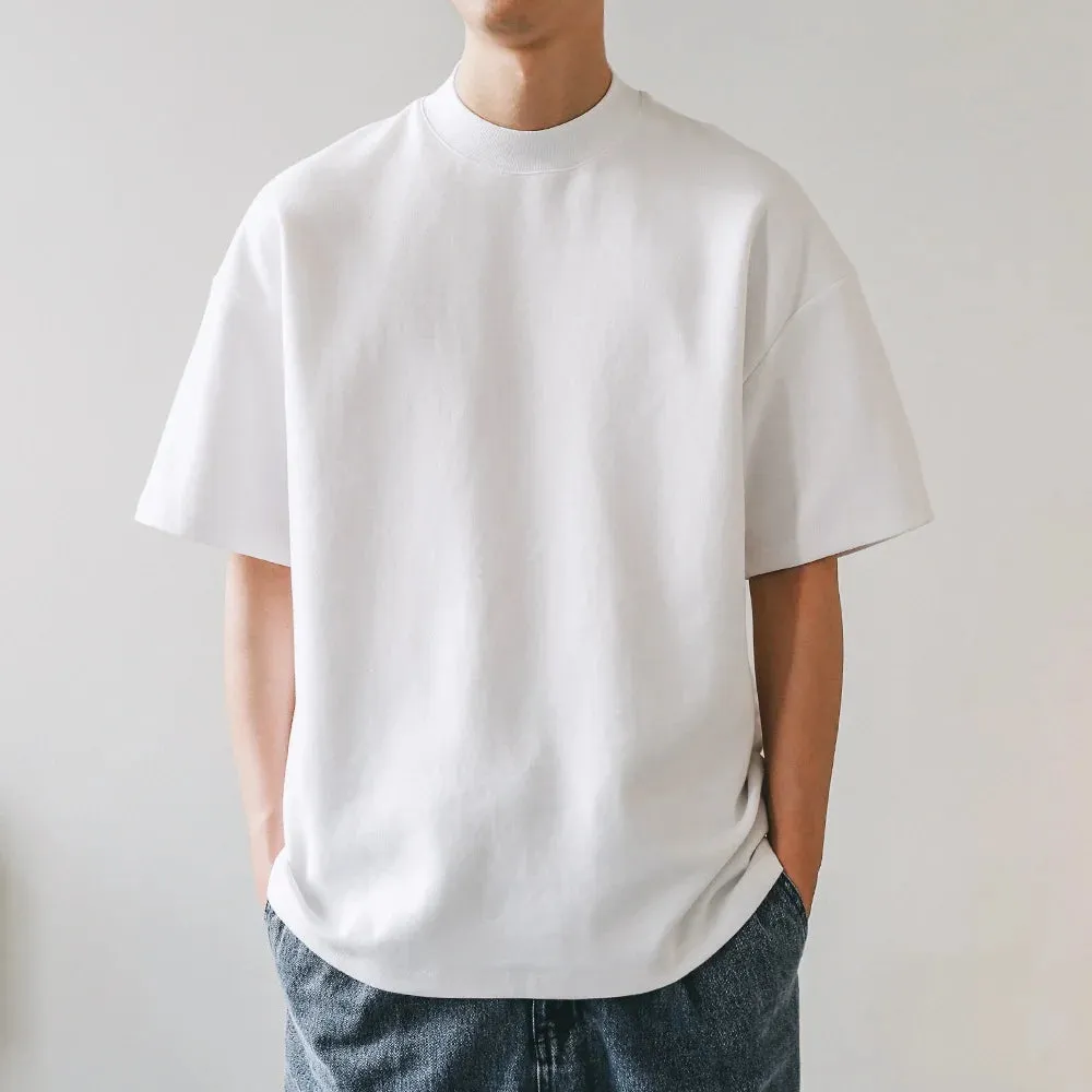 Boxy fit turtleneck loose mock neck t-shirt