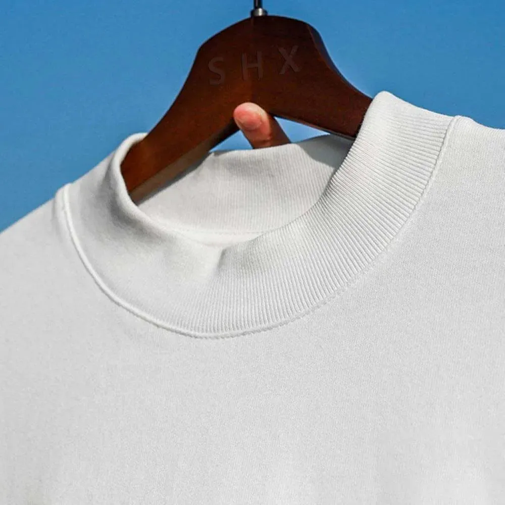 Boxy fit turtleneck loose mock neck t-shirt