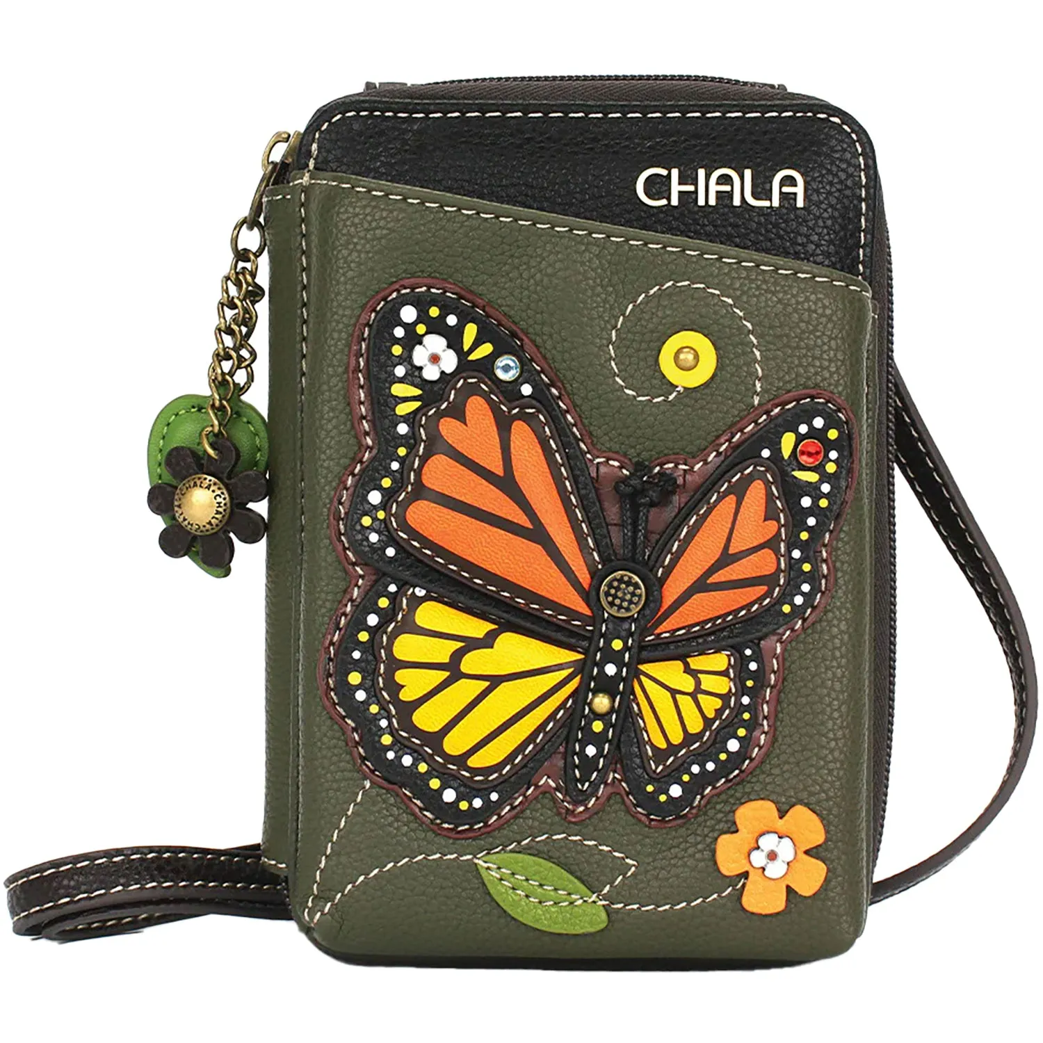 Chala Monarch Butterfly Wallet Crossbody Olive Synthetic