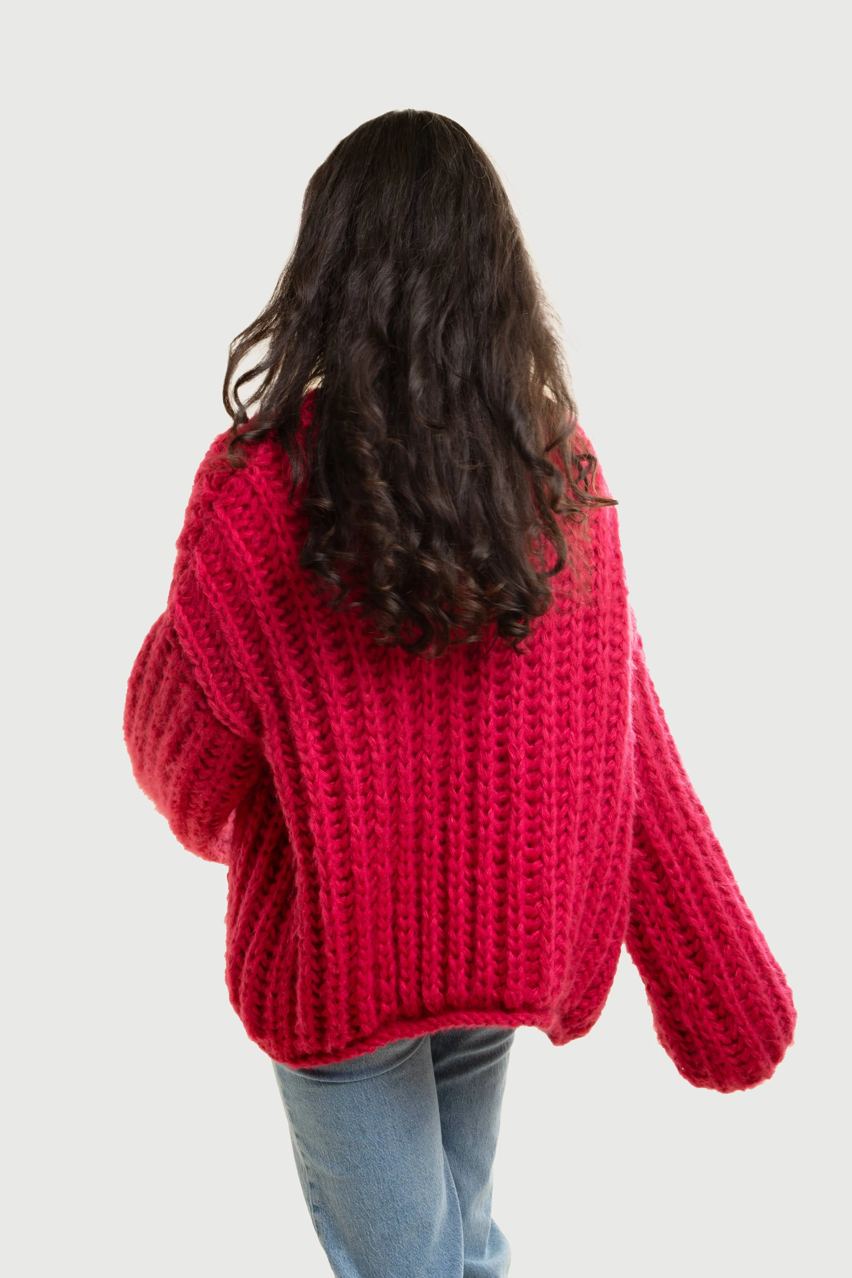 Chunky Oversized Cardigan With Bubble Sleeve - Cotton Handmade Wool Knit Sweater by SAACHI