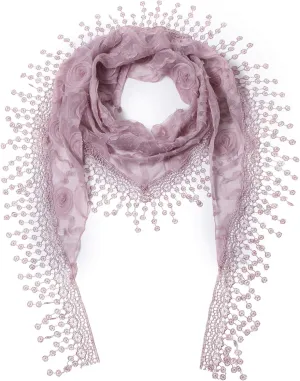 Cindy & Wendy Lightweight Triangle Floral Fashion Lace Fringe Scarf Wrap for Women