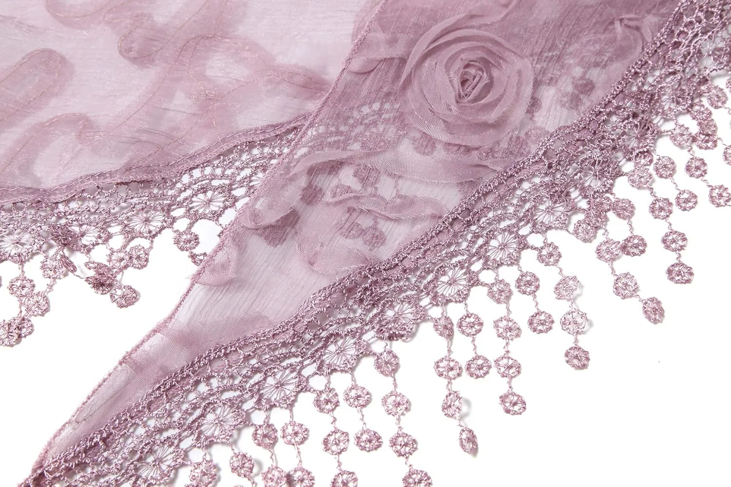 Cindy & Wendy Lightweight Triangle Floral Fashion Lace Fringe Scarf Wrap for Women