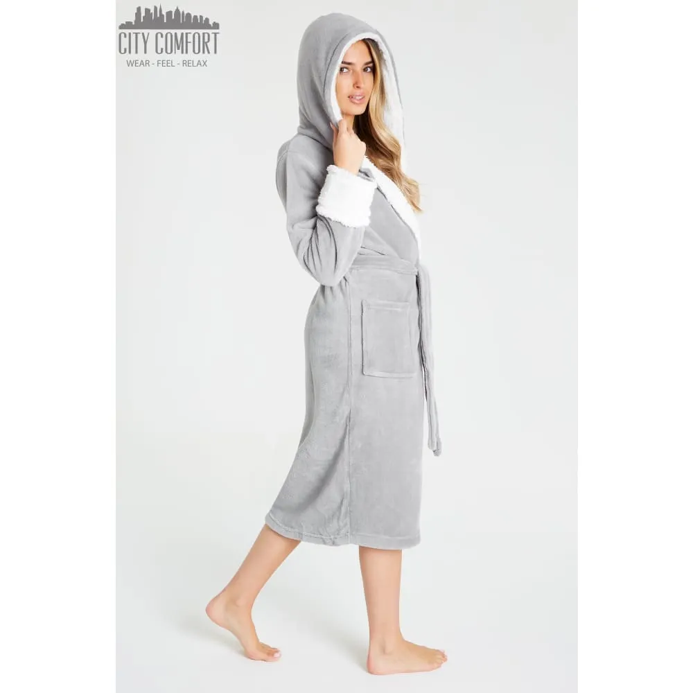 CityComfort Fluffy Dressing Gown Super Soft Fleece with Hood for Women
