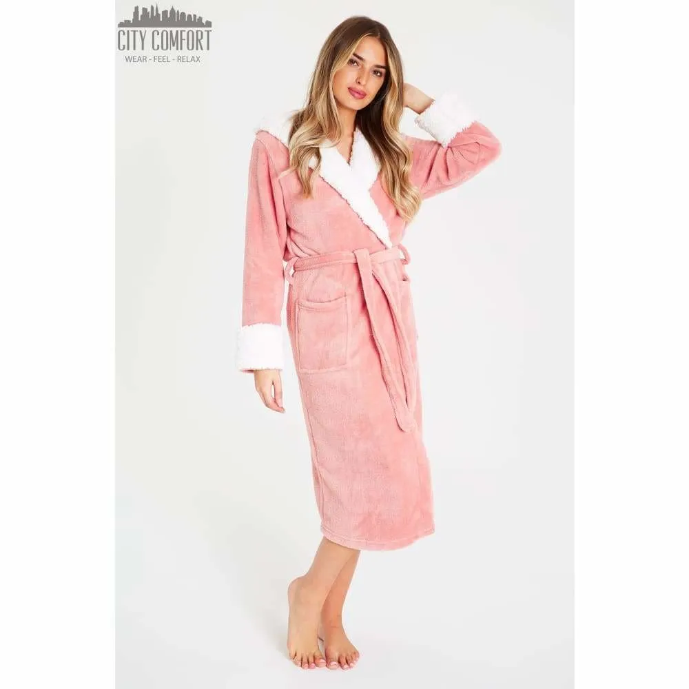 CityComfort Fluffy Dressing Gown Super Soft Fleece with Hood for Women