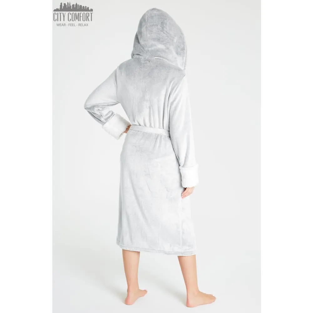 CityComfort Fluffy Dressing Gown Super Soft Fleece with Hood for Women