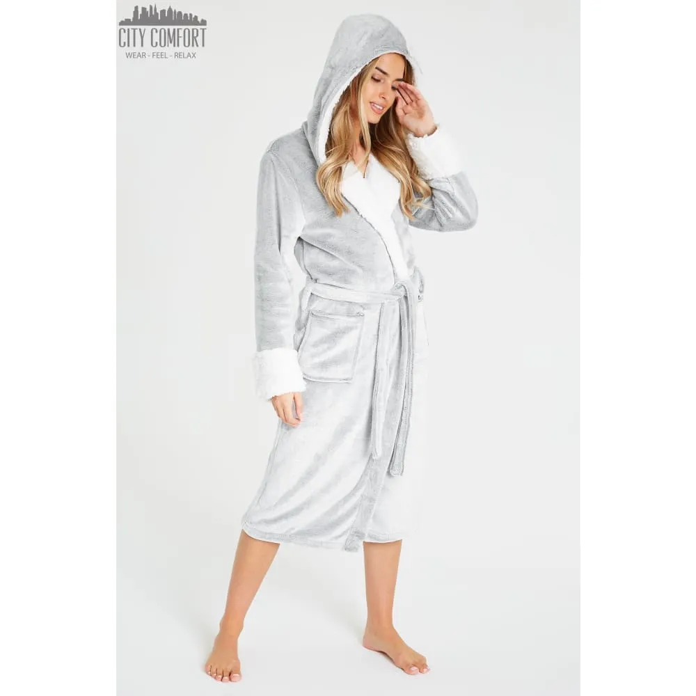 CityComfort Fluffy Dressing Gown Super Soft Fleece with Hood for Women