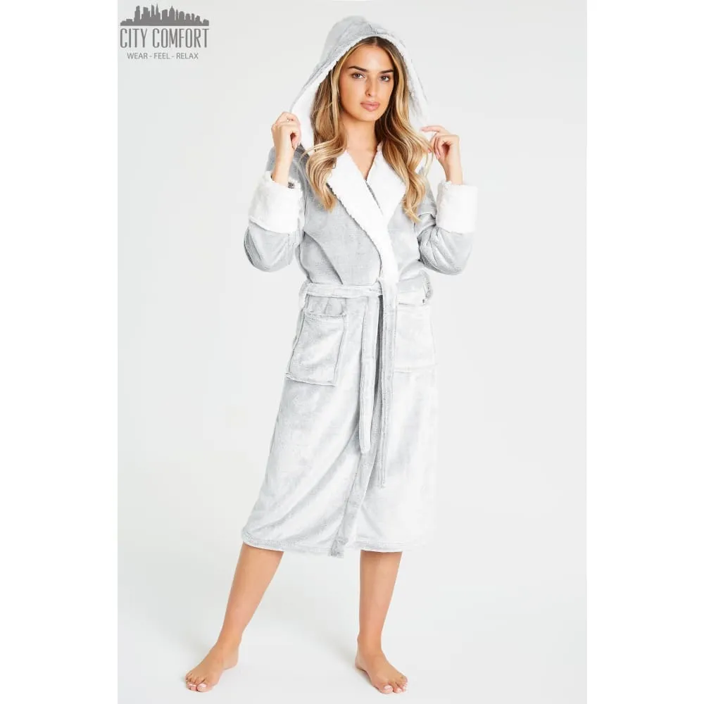 CityComfort Fluffy Dressing Gown Super Soft Fleece with Hood for Women