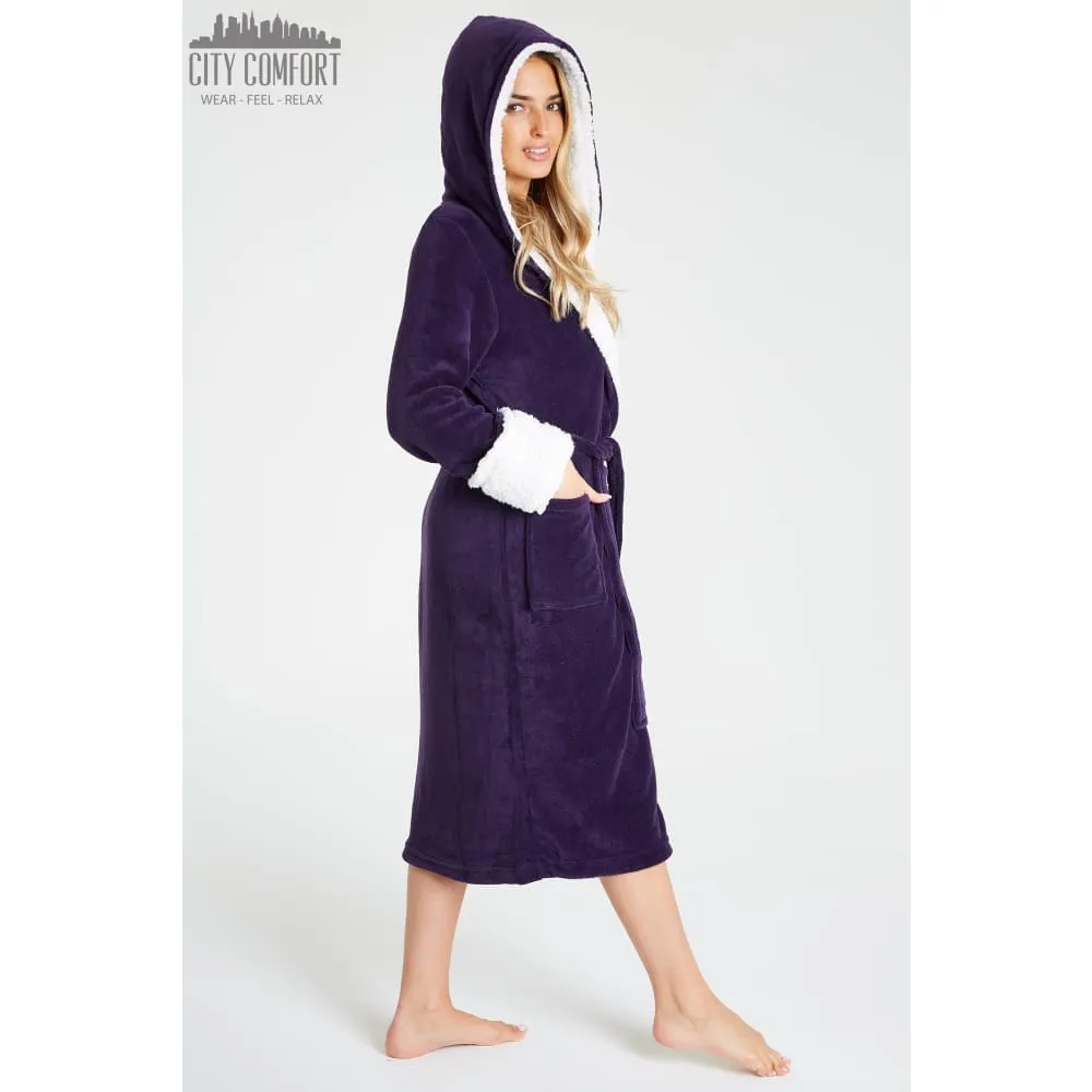 CityComfort Fluffy Dressing Gown Super Soft Fleece with Hood for Women
