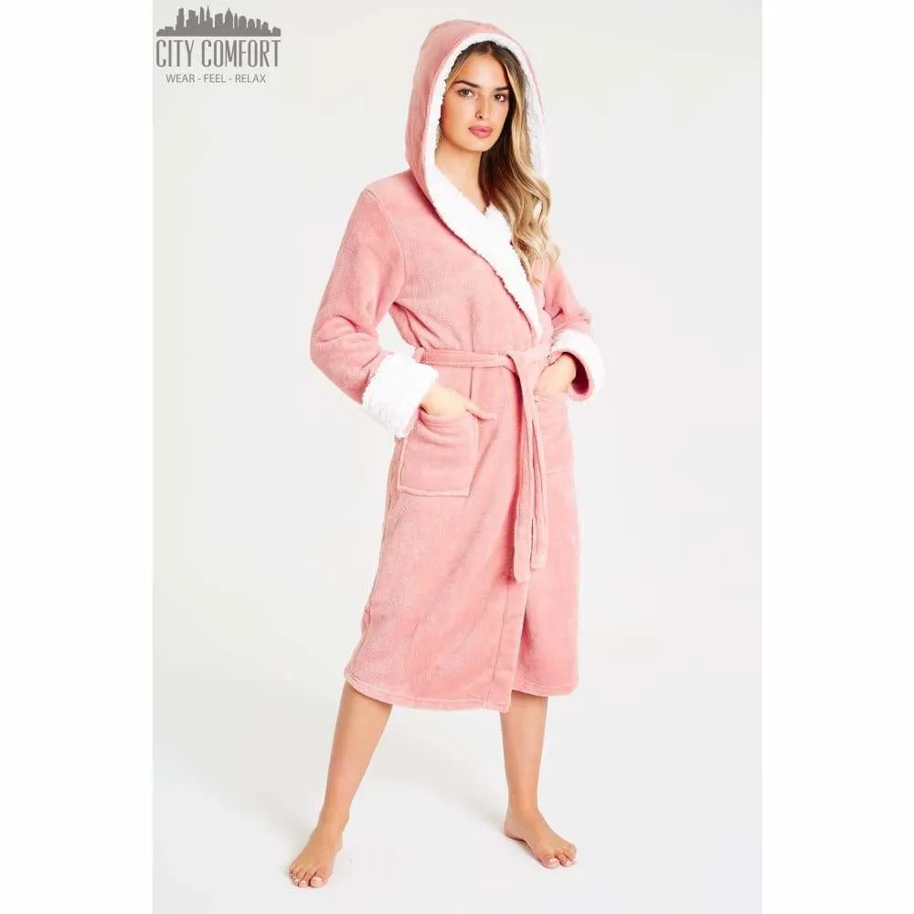 CityComfort Fluffy Dressing Gown Super Soft Fleece with Hood for Women