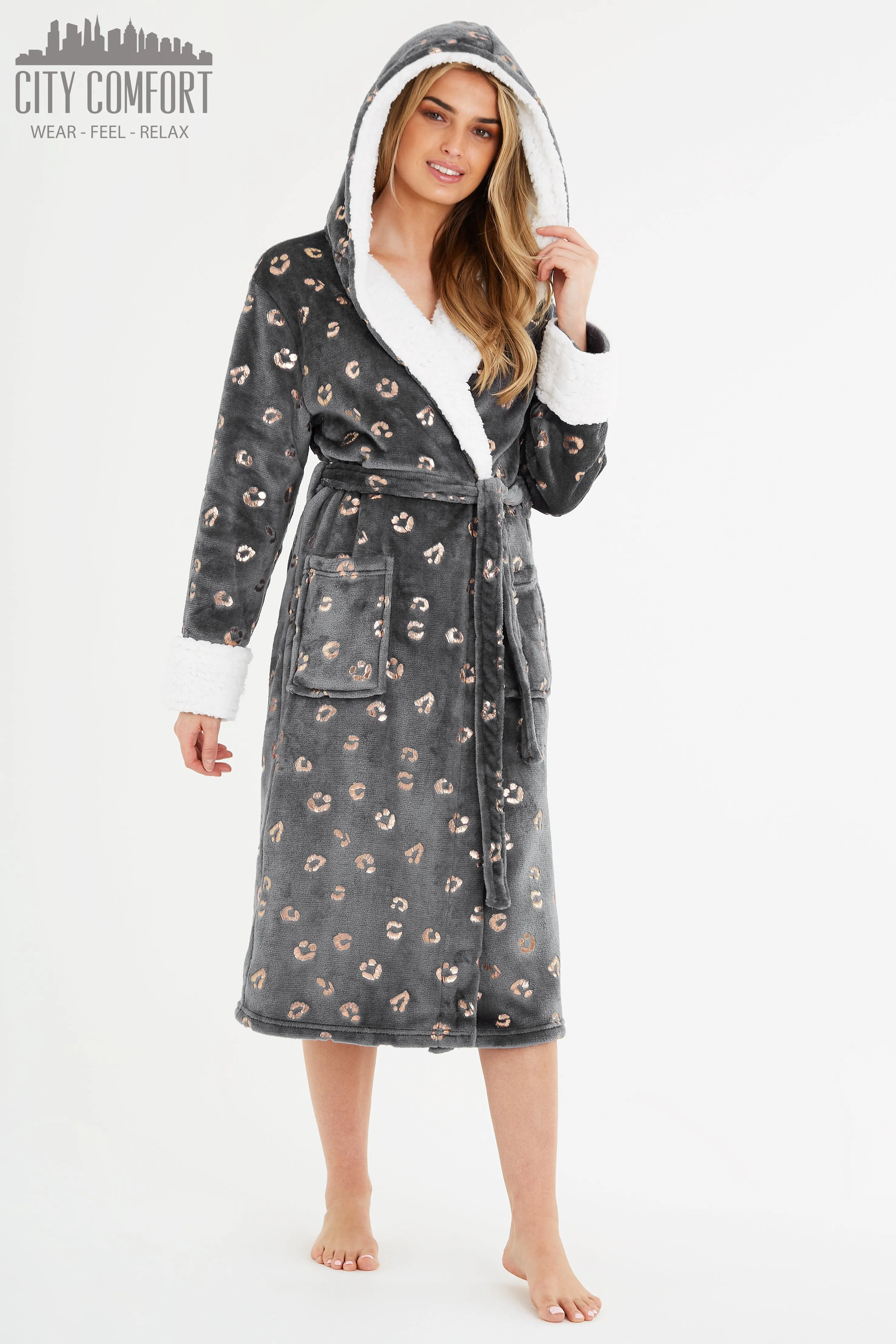 CityComfort Fluffy Dressing Gown Super Soft Fleece with Hood for Women