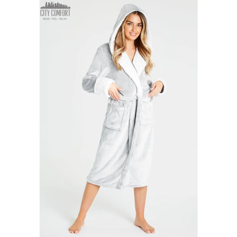 CityComfort Fluffy Dressing Gown Super Soft Fleece with Hood for Women