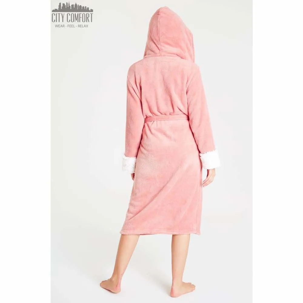 CityComfort Fluffy Dressing Gown Super Soft Fleece with Hood for Women