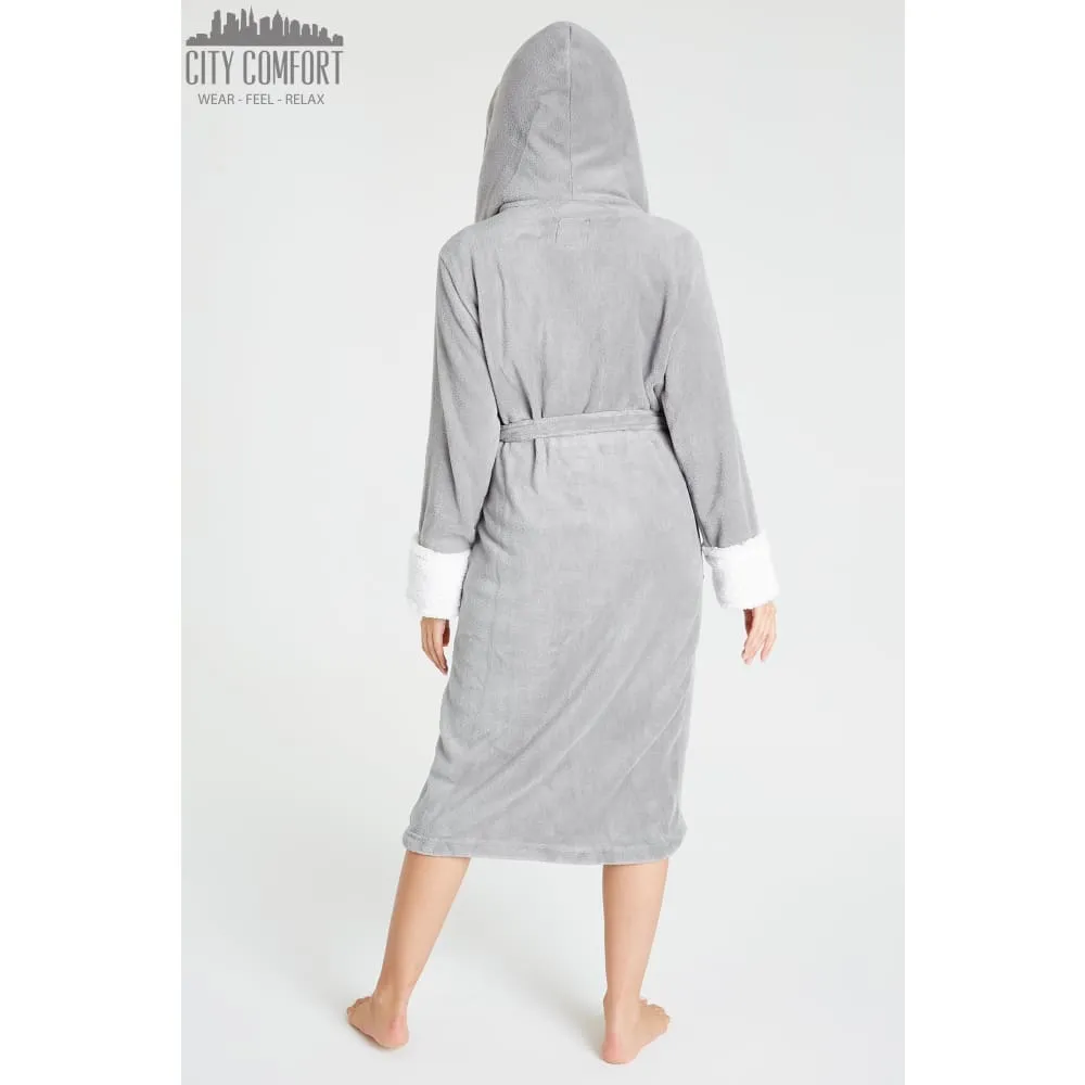 CityComfort Fluffy Dressing Gown Super Soft Fleece with Hood for Women