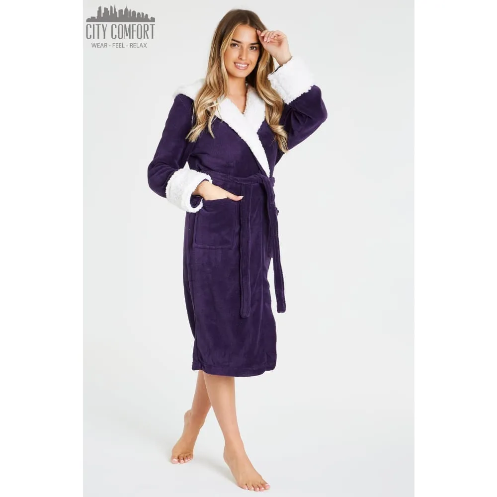 CityComfort Fluffy Dressing Gown Super Soft Fleece with Hood for Women