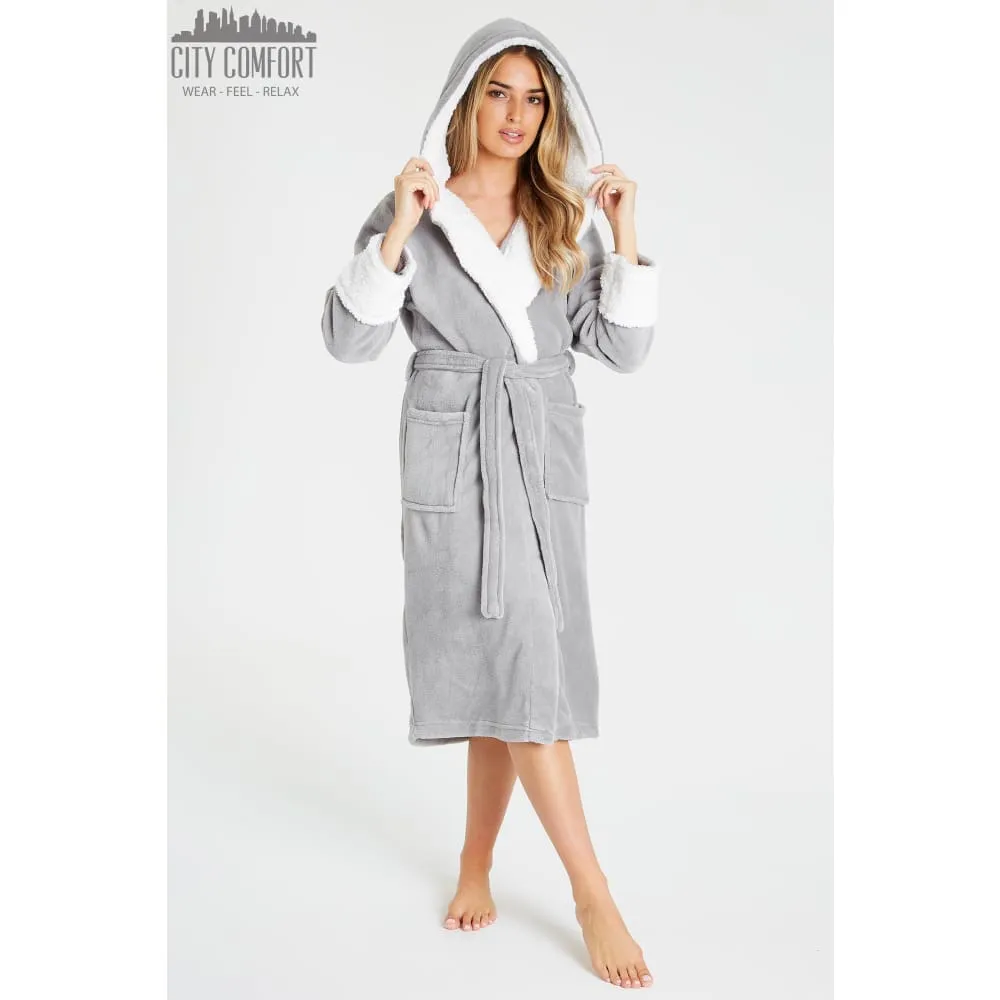 CityComfort Fluffy Dressing Gown Super Soft Fleece with Hood for Women