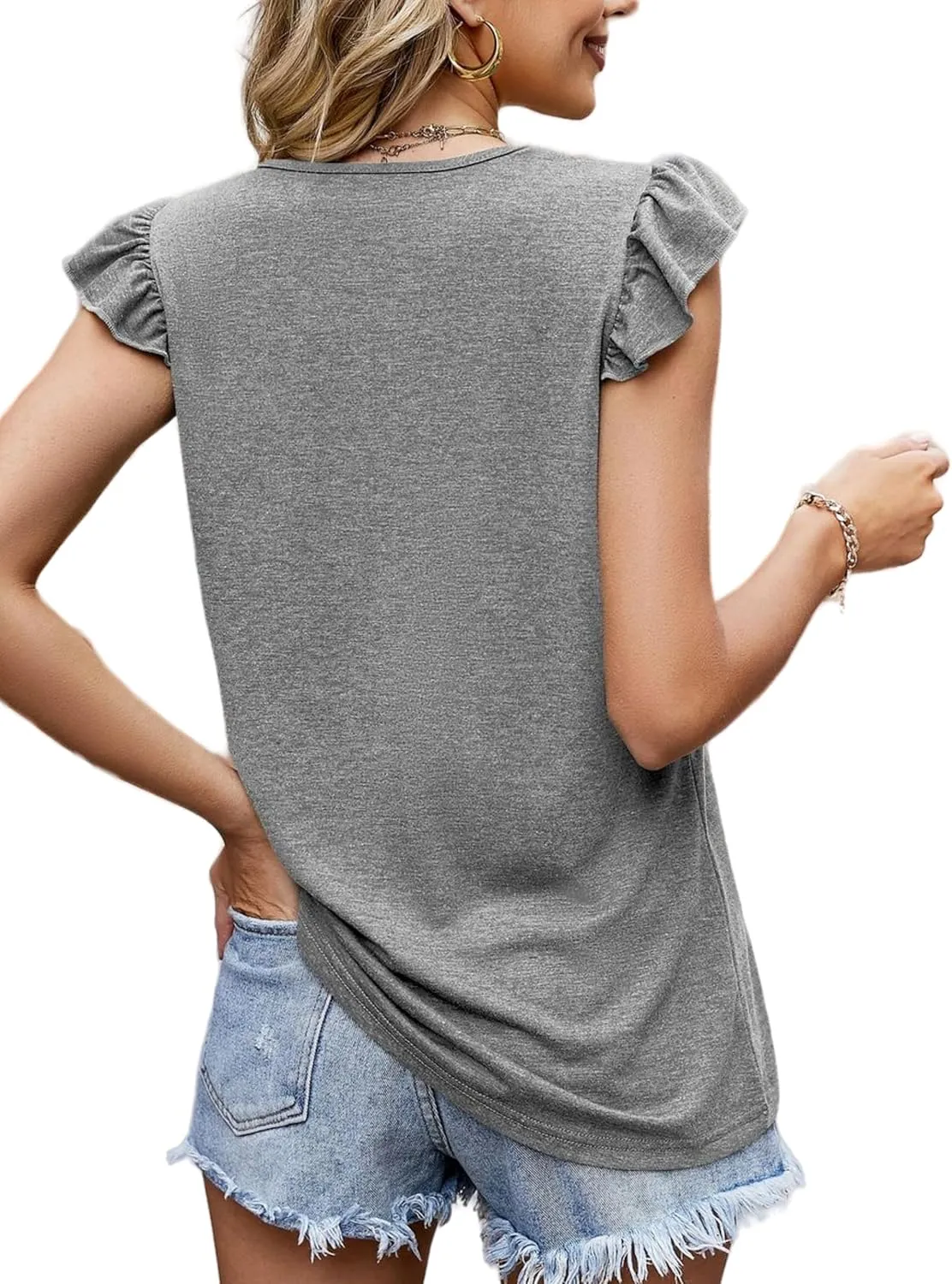 Cute Pleated Summer T-Shirt Tops for Womens 2024 Soft Ruffle Cap Sleeve Scoop Neck Basic Casual Tees Shirt Tops