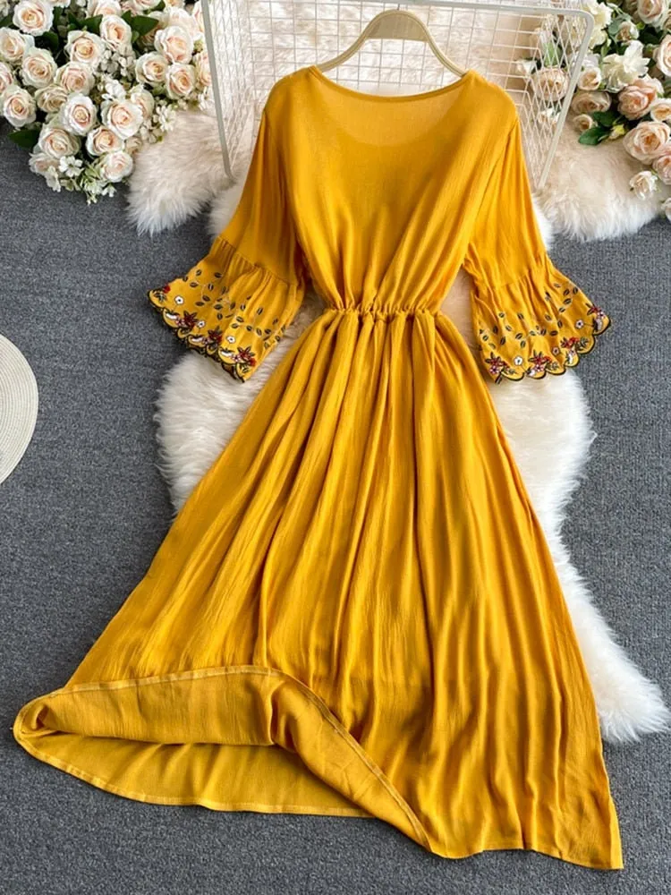 Embroidered Bohemian Dress