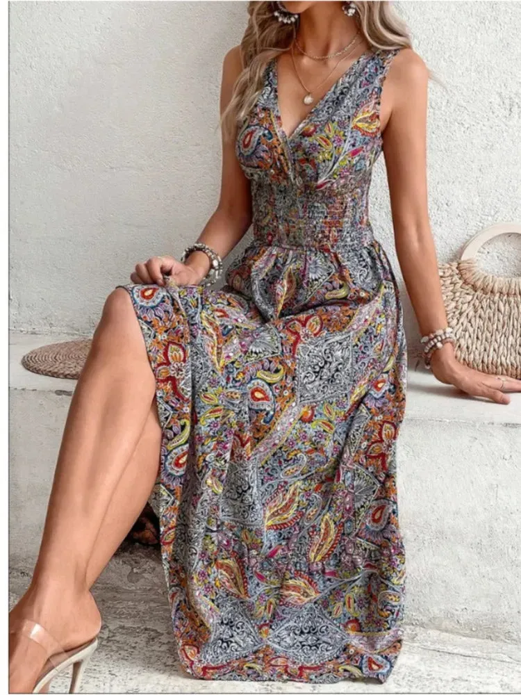 FashionSierra - 2024 Fashion Sleeveless Print Beach Casual Boho Dress