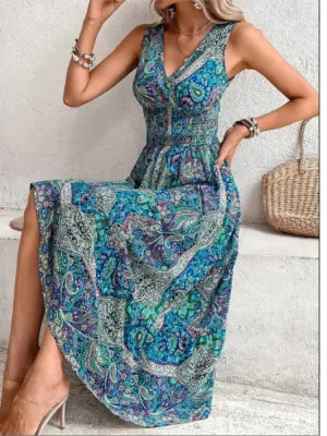 FashionSierra - 2024 Fashion Sleeveless Print Beach Casual Boho Dress