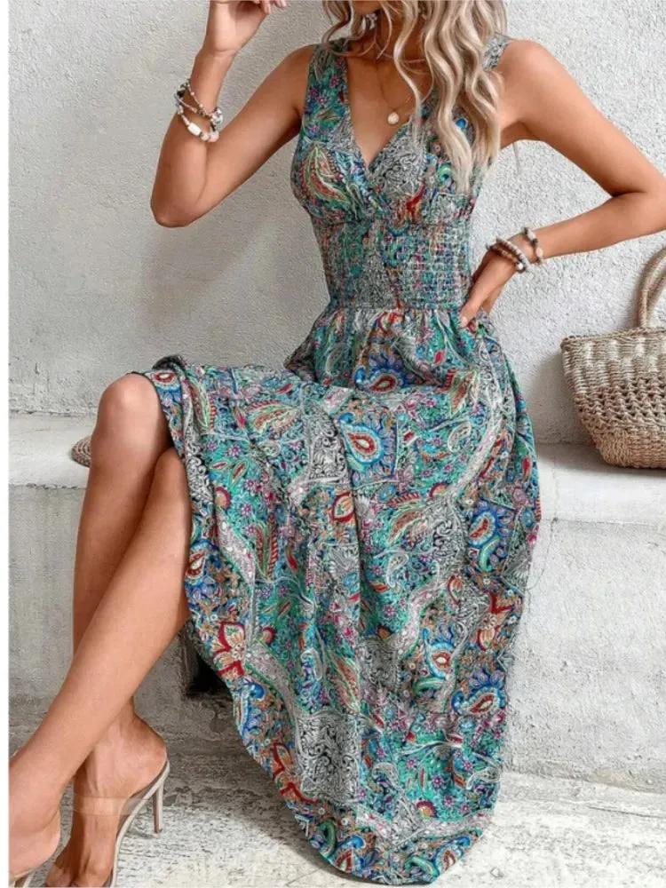 FashionSierra - 2024 Fashion Sleeveless Print Beach Casual Boho Dress