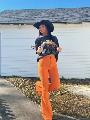 Fiona High Waisted Bell Bottom Flare Jeans - Orange