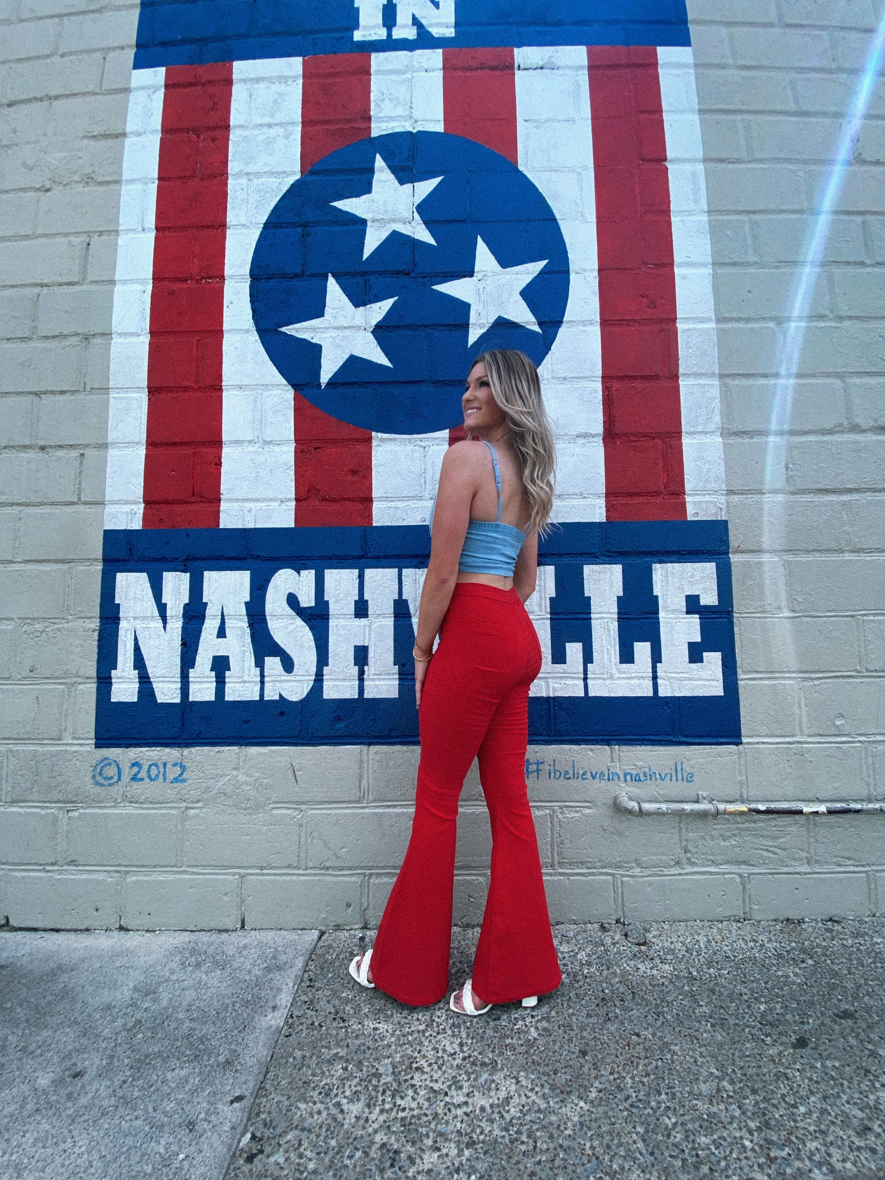 Fiona High Waisted Bell Bottom Flare Jeans - Red