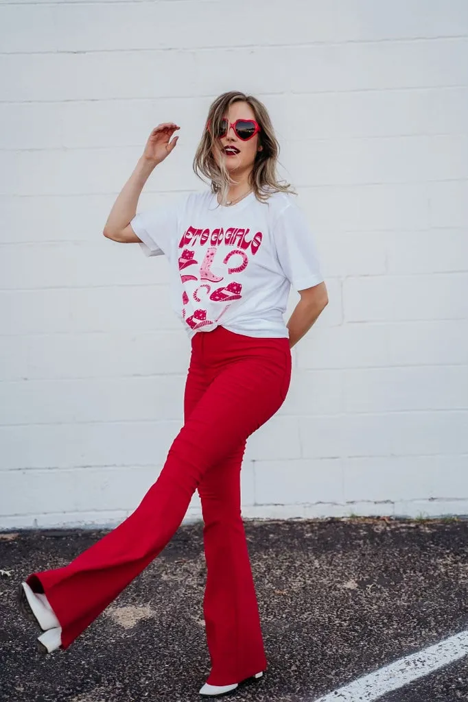 Fiona High Waisted Bell Bottom Flare Jeans - Red