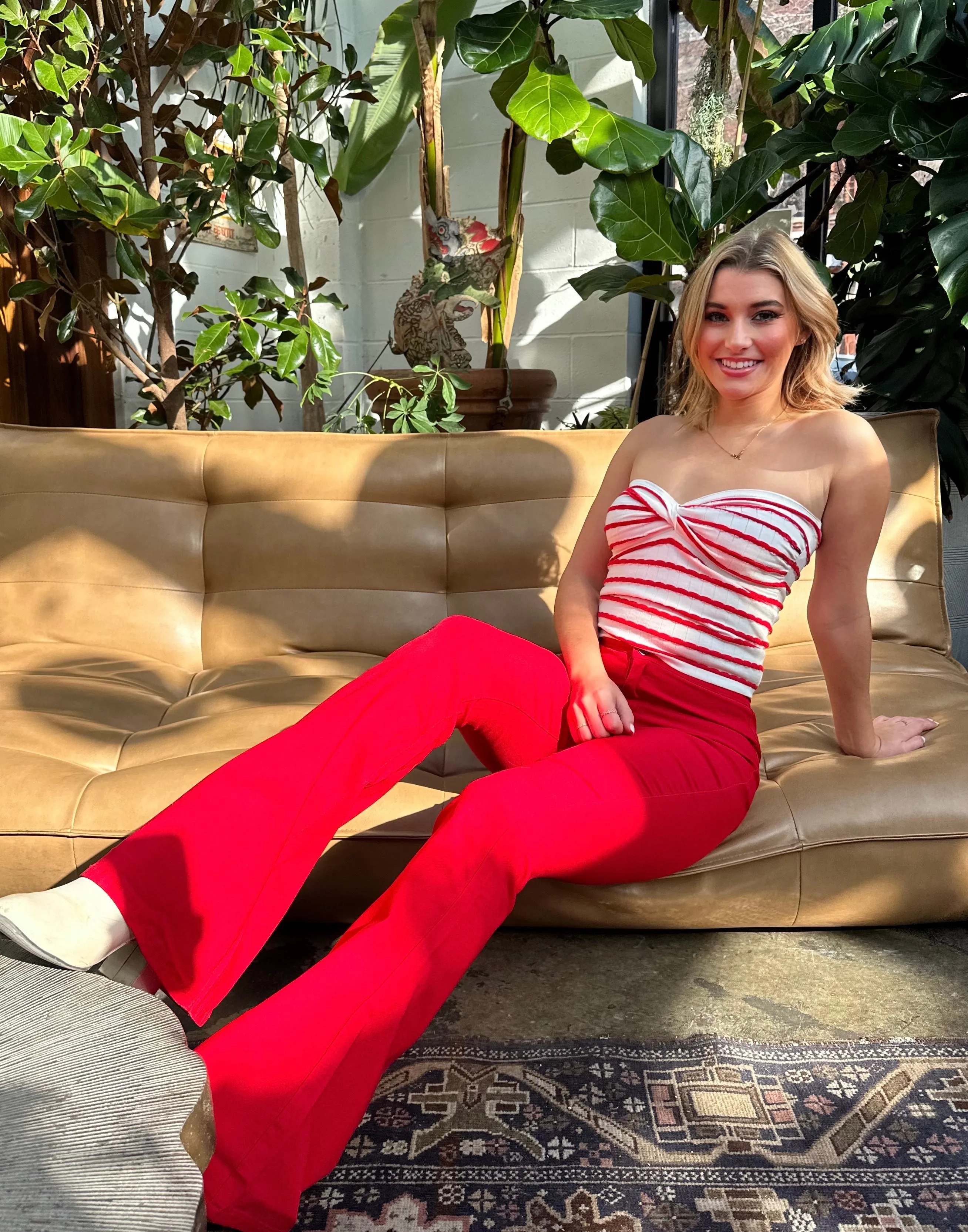 Fiona High Waisted Bell Bottom Flare Jeans - Red