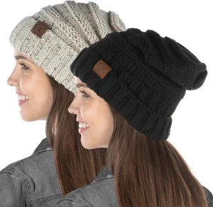 Funky Junque Women's Slouchy Beanie - Soft Ribbed Knit Winter Hat - Cozy Warm Cap