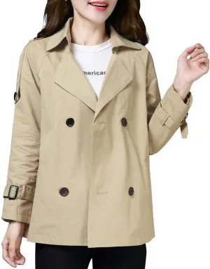 GGUHHU Womens Stylish Double Breasted Notched Collar Cotton Trench Pea Coat Short Windbreaker
