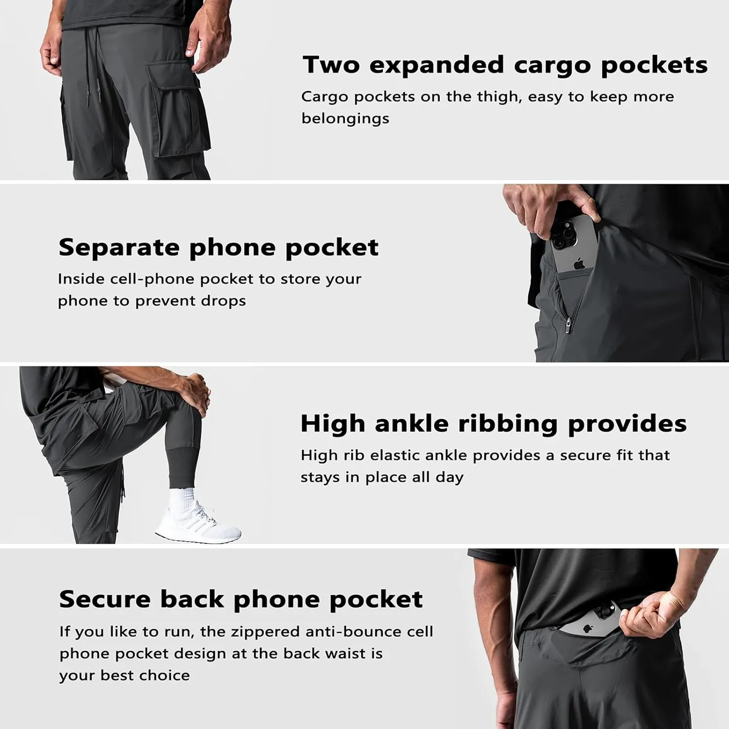 GINTPK Men Cargo Jogger Lightweight Tapered Hiking Pants Sport Running Quick Dry Sweatpants for Training