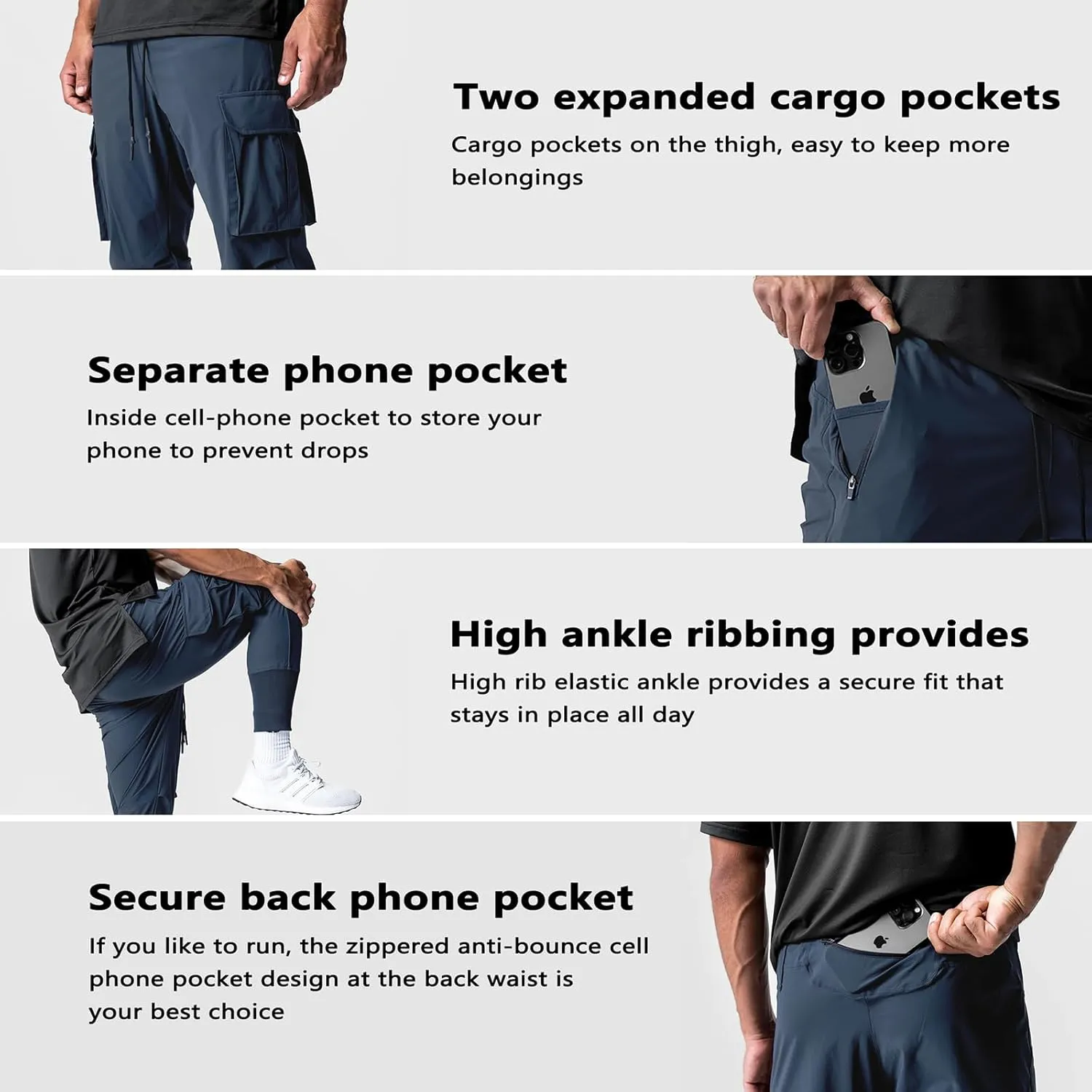 GINTPK Men Cargo Jogger Lightweight Tapered Hiking Pants Sport Running Quick Dry Sweatpants for Training
