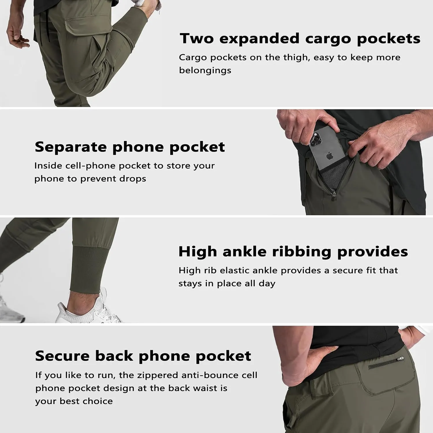 GINTPK Men Cargo Jogger Lightweight Tapered Hiking Pants Sport Running Quick Dry Sweatpants for Training