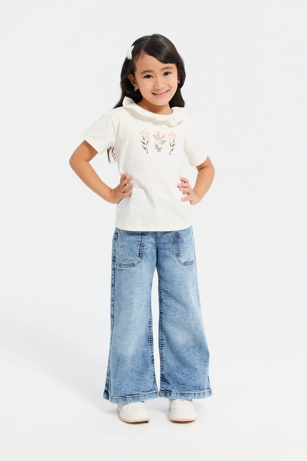 Girls Blue Plain Flared Jeans