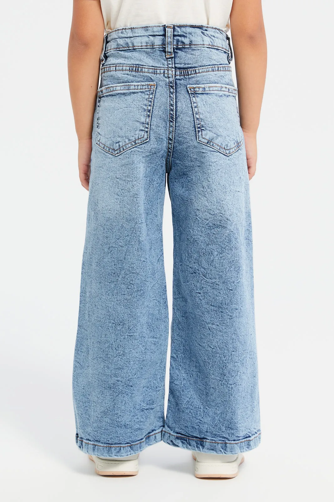 Girls Blue Plain Flared Jeans